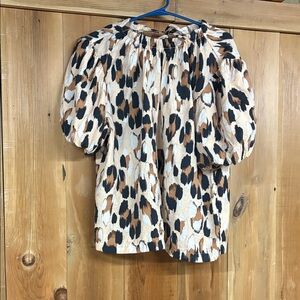 Ann Taylor Animal Print Puff Sleeve Blouse